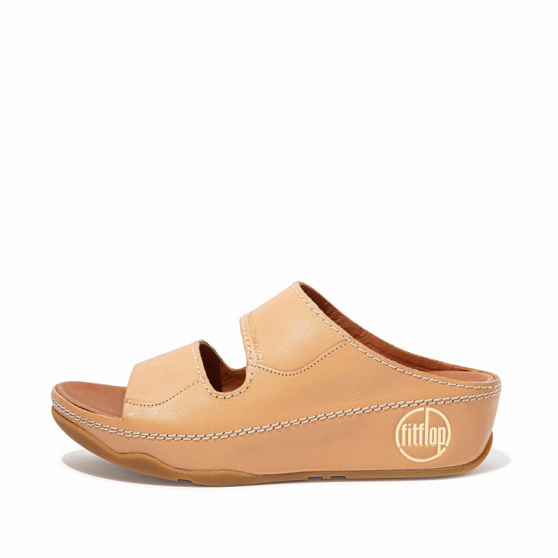 FitFlop Shuv Leder Beige - FitFlop Pantoletten Damen Schweiz [RSTD-80354]